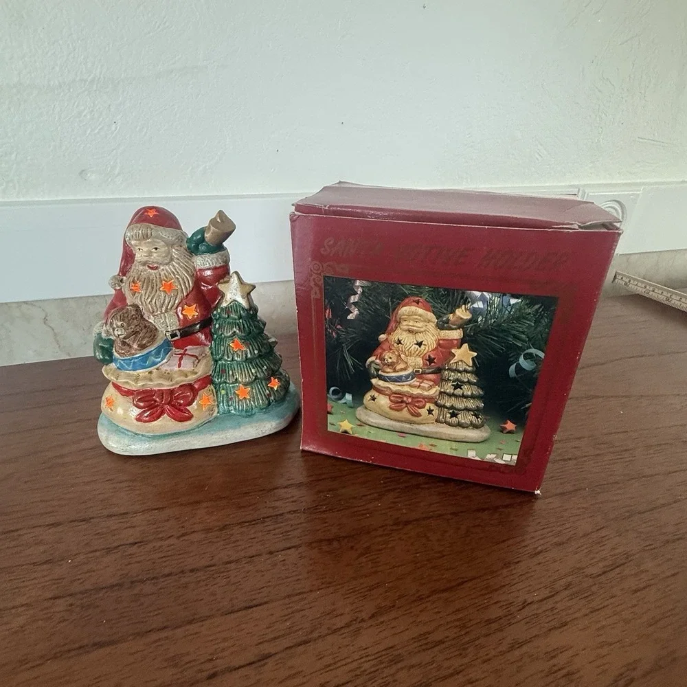 Santa Decoration Ceramic Vintage Christmas‎ Village Toy Bag Teddy Bear.
